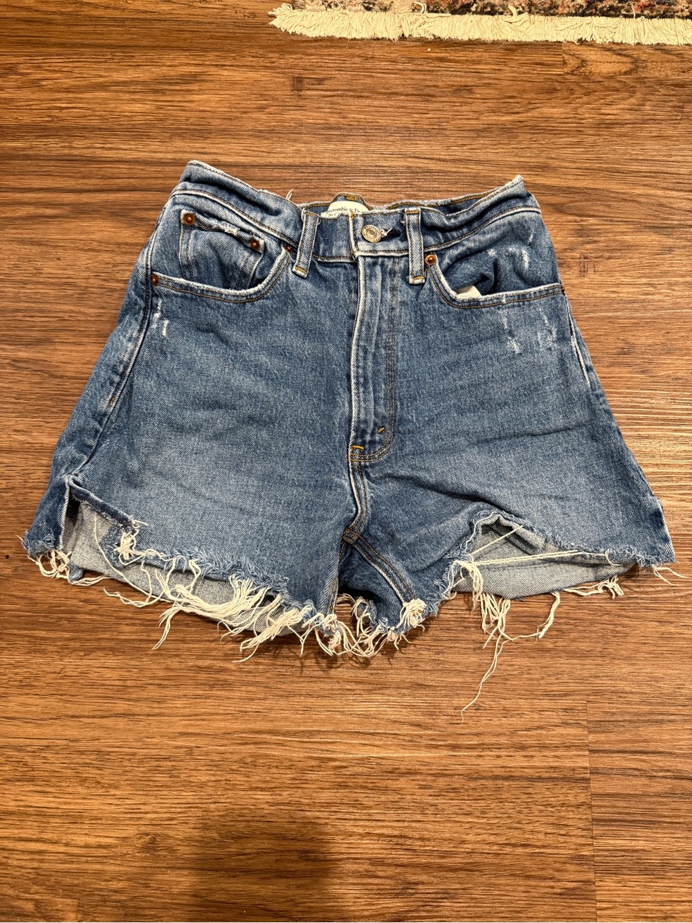 Abercrombie & Fitch Distressed High-Rise Denim Shorts - Blue